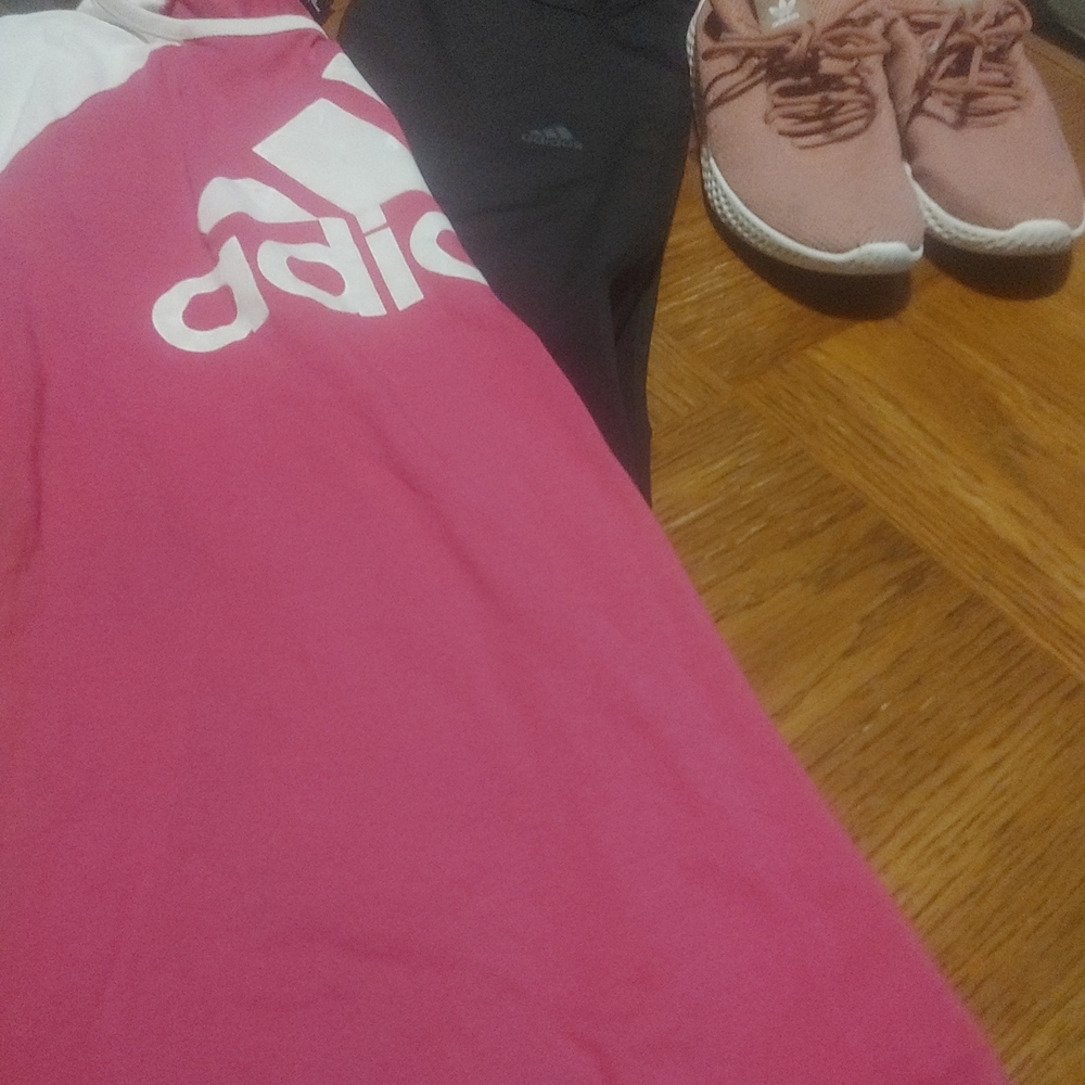 Adidas Pink and White Tee with Logo